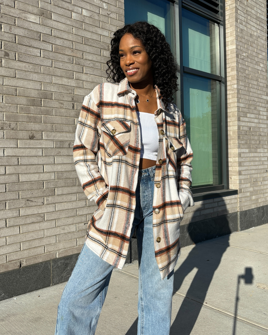 cream flannel shacket