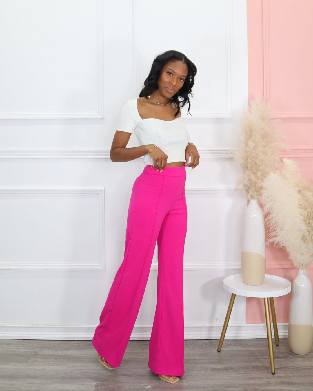 pink high waisted dress pants