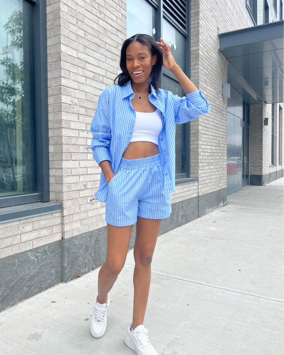 women's striped shirt set