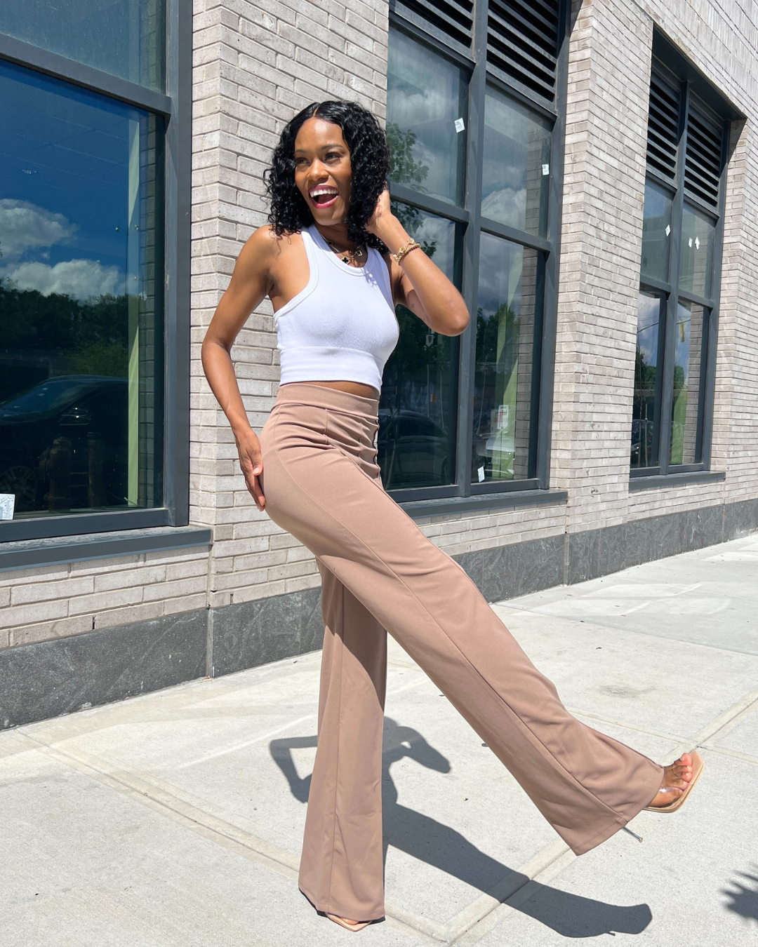 slim fit dress slacks Wonder Woman Black High Waist Tailored Trousers With Hem Split – Club L  London main image 1
