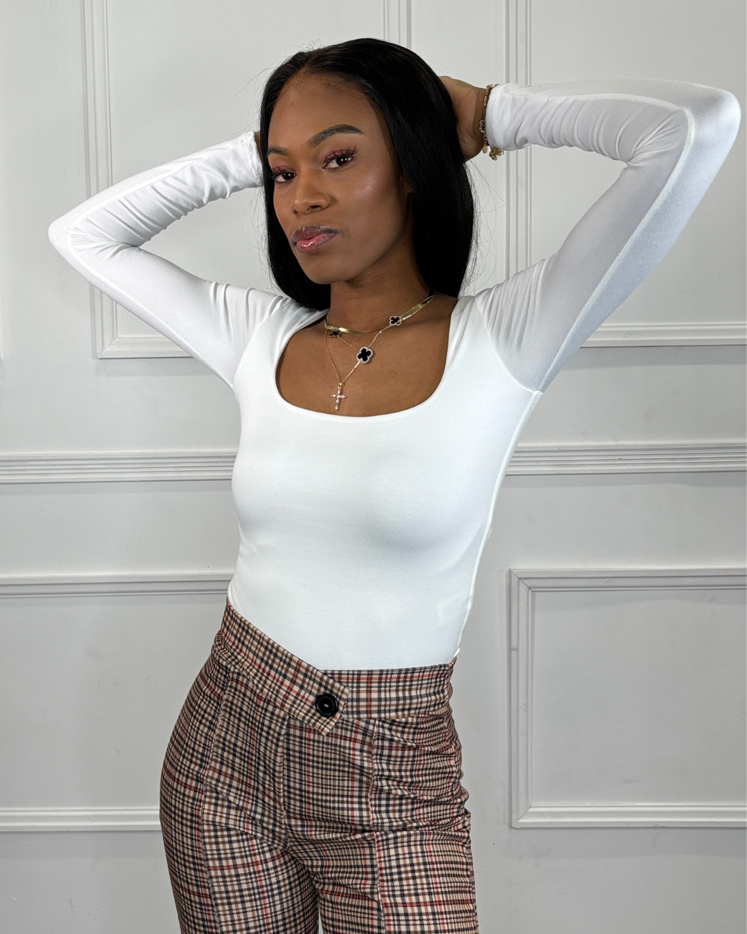 white long sleeve top