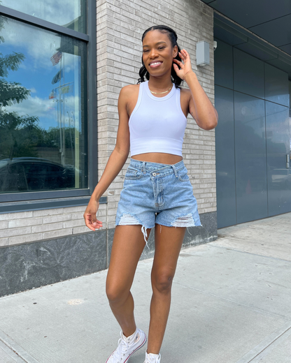 women's asymmetrical jeans shorts